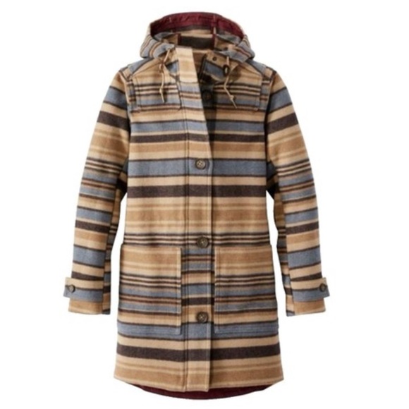 NWT LL Bean West End Wool Coat Camel Stripe Extra Large - Picture 1 of 15